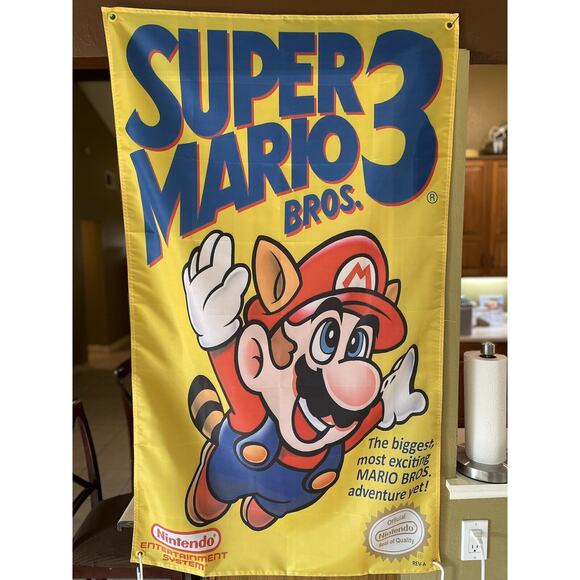 Super Mario Bros. 3 Nintendo NES Boxart 5' Flag Poster 1990